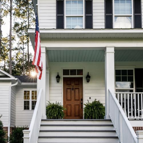 Front door of a white home